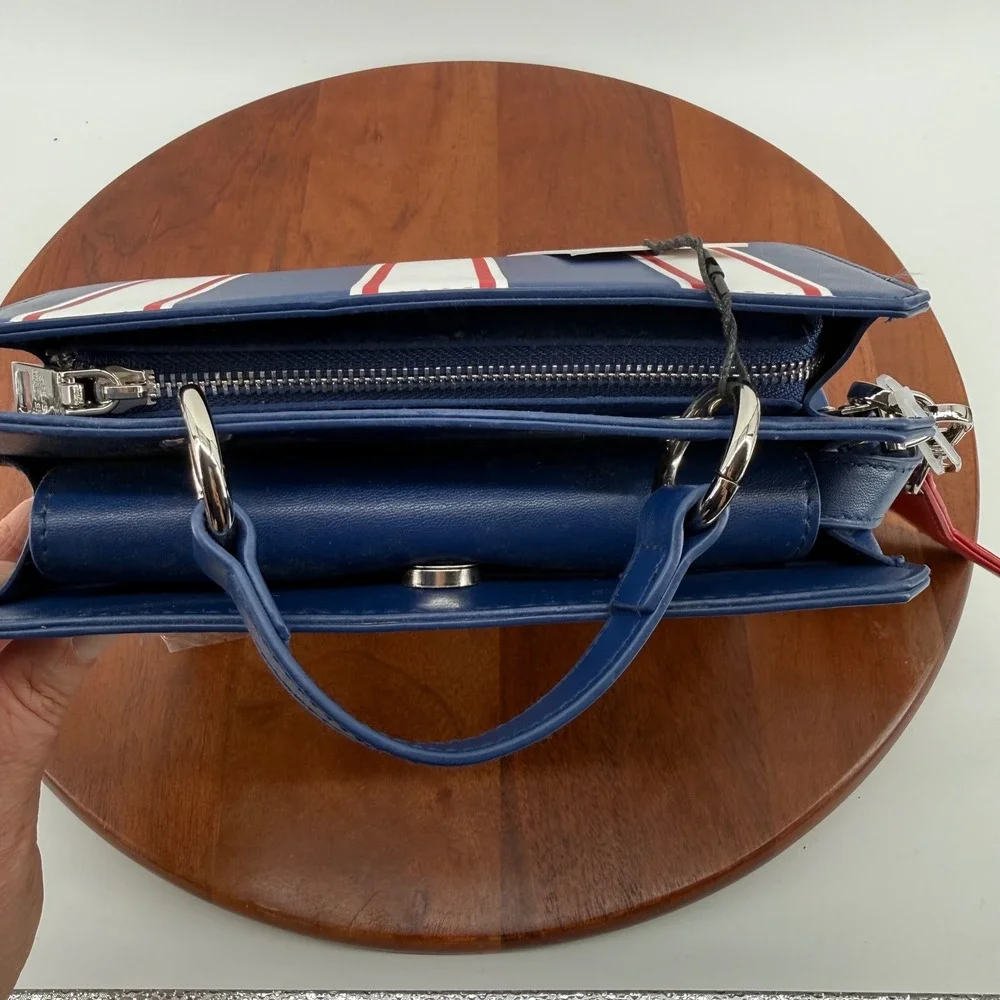 Steve Madden Bevlynn Stripe Satchel Crossbody Navy Blue Red White Star Charm NWT